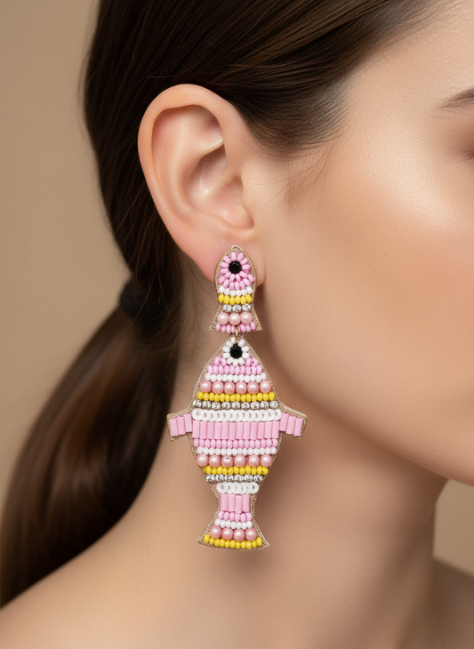 Fish Beaded Drop Earrings