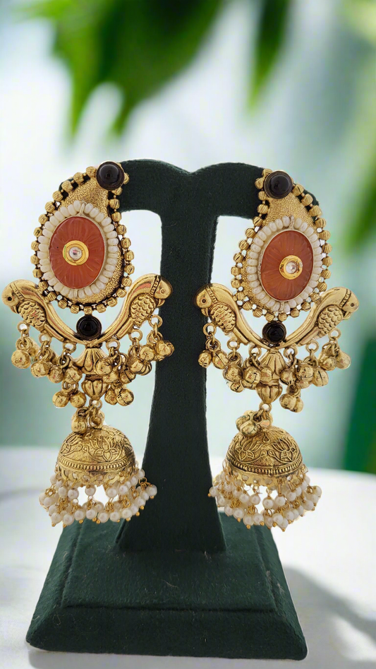 Gold-Toned Parrot Jhumka Earrings.