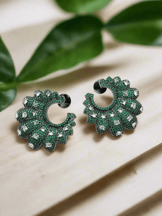 Green Crystal Hoop Earrings - Mirae