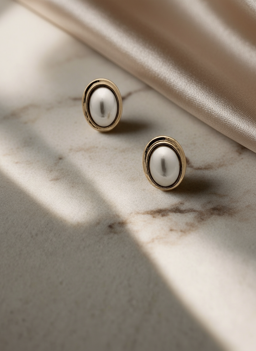 Classic Pearl stud earrings with bezel setting