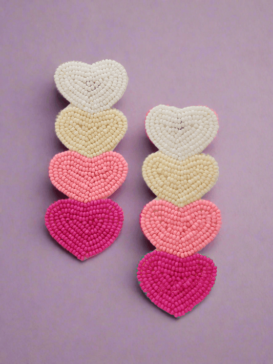 Stacked Heart Beaded Earrings - Mirae