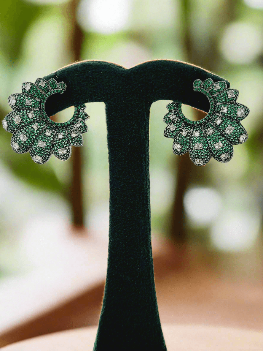Green Crystal Hoop Earrings - Mirae