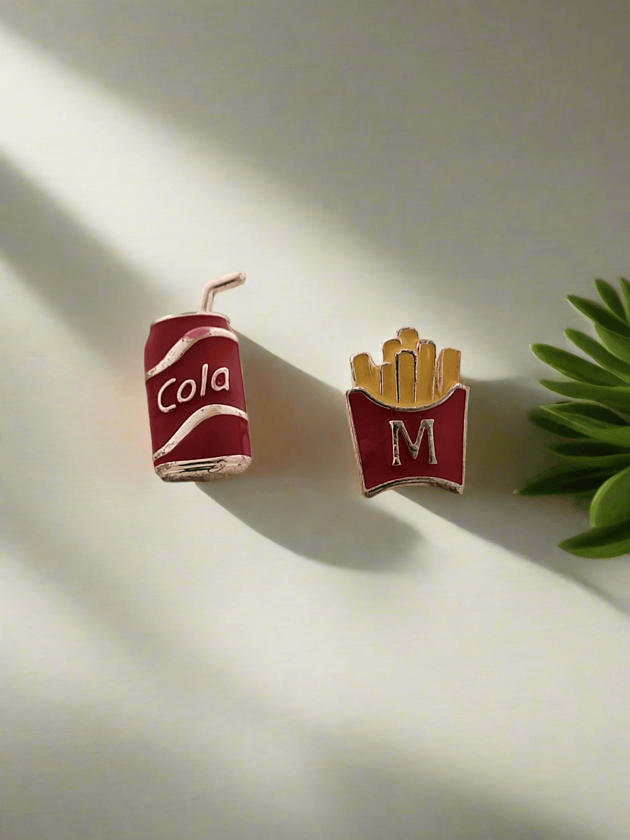 Cola and Fries Mismatched Stud Earrings. - Mirae