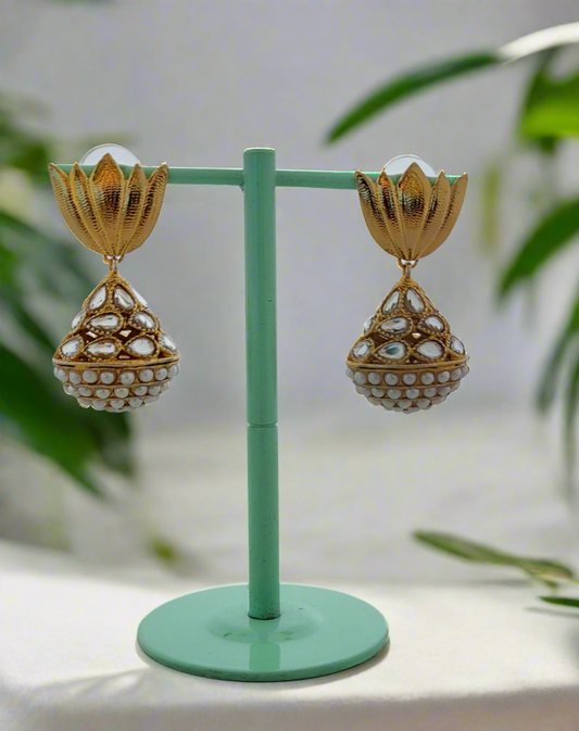 Golden Lotus Pearl Dome Earrings.