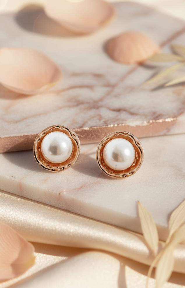Textured edge pearl stud earrings
