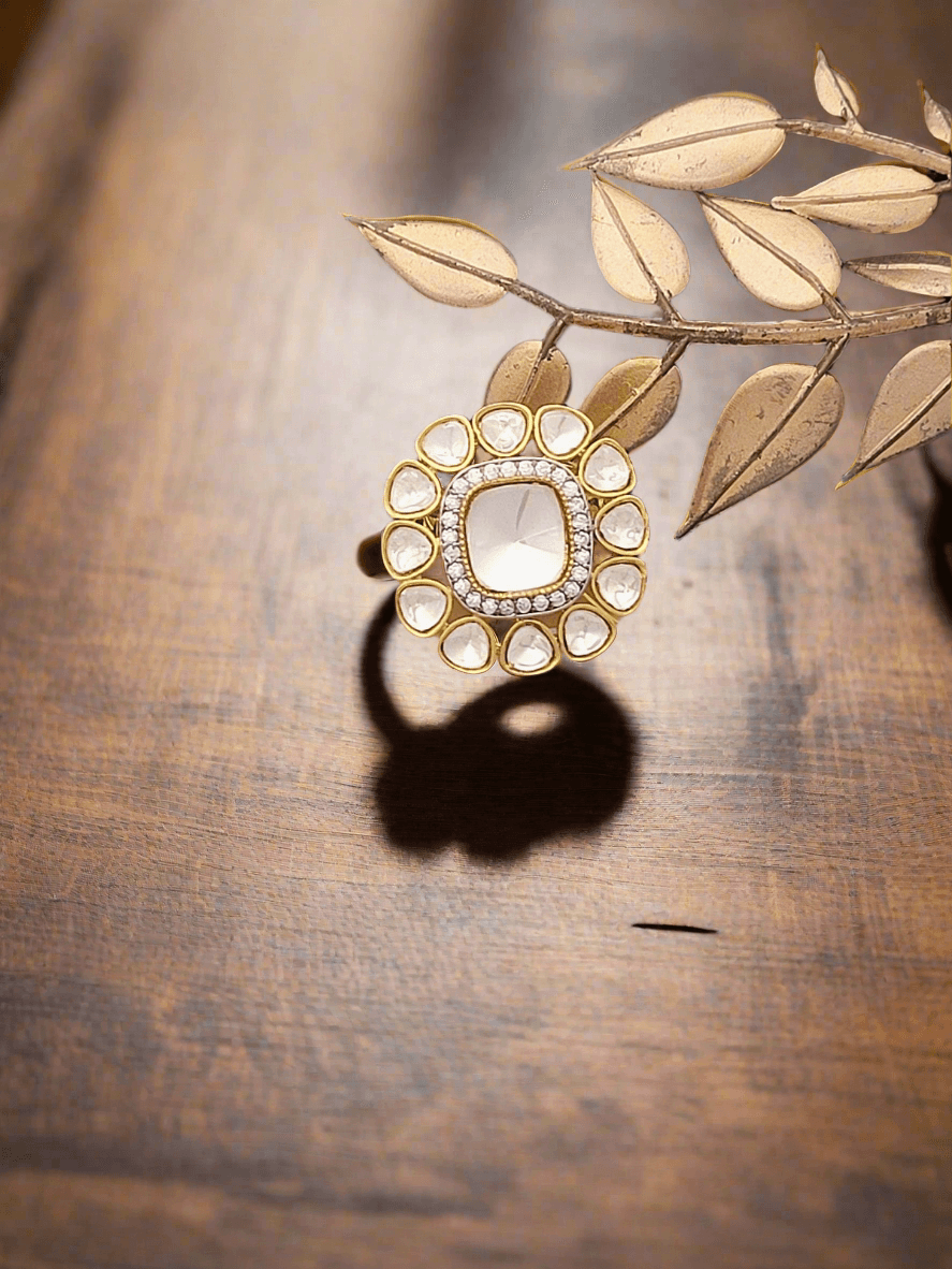 REGAL MOISSANITE & KUNDAN CRYSTAL RING AND STUD COMBO - Mirae
