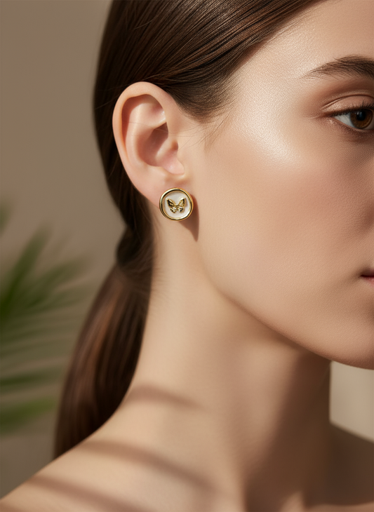 Gold and Enamel Stud Earrings