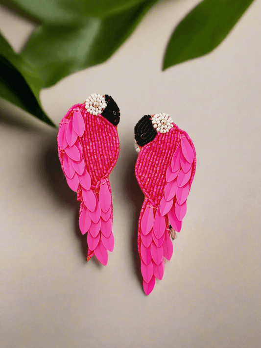 Pink Parrot Beaded & Sequined Drop Earrings - Mirae
