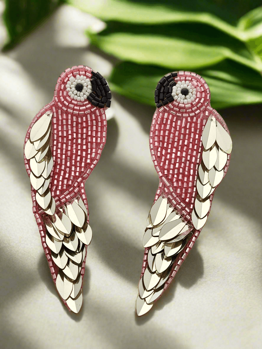 Rose Parrot Beaded and Sequined Earrings - Mirae