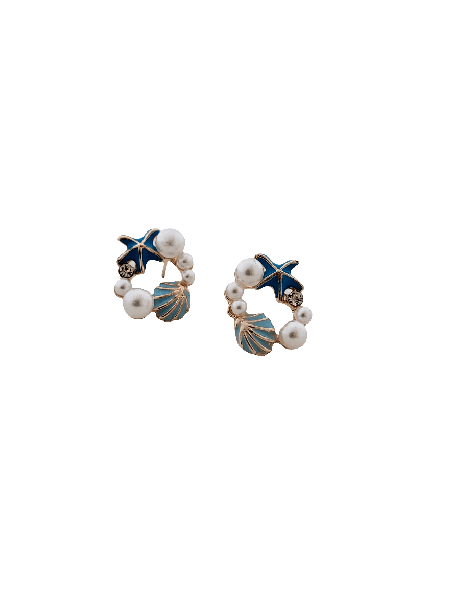 Seashell and Starfish Circle Stud Earrings - Mirae