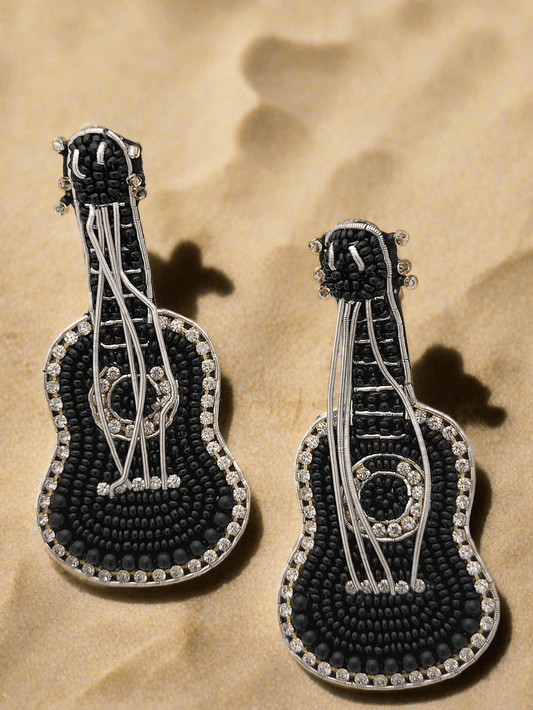 Guitar Beaded Earrings with Crystal Accents - Mirae