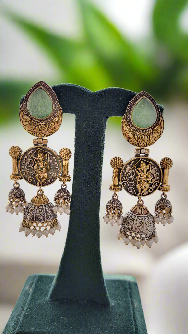 Oxidised Ganpatiji motif earrings
