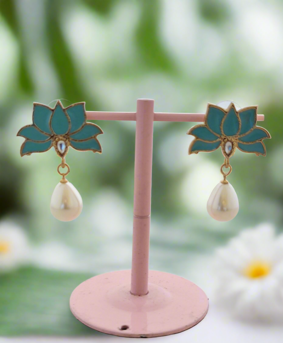 Lotus Bloom Pearl Drop Earrings
