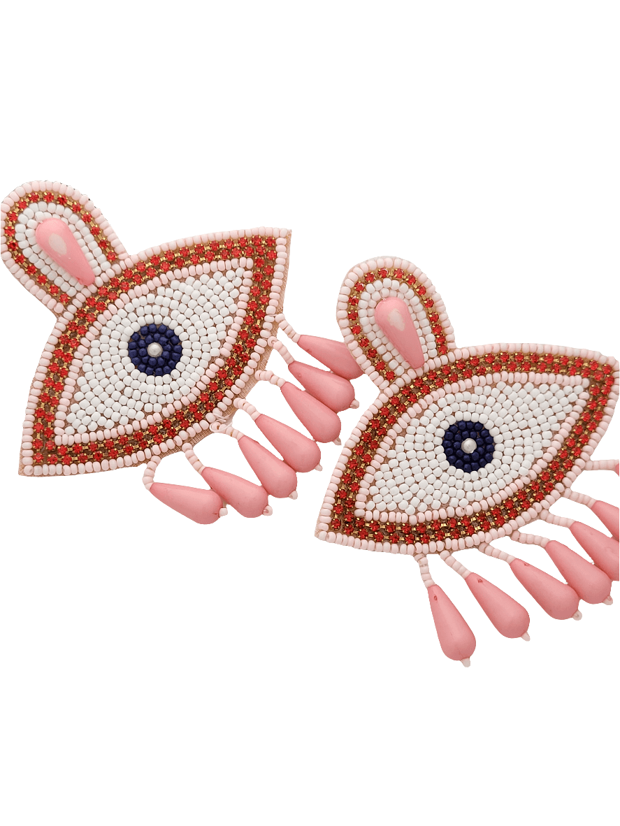 Pastel Pink Evil Eye Beaded Dangle Earrings - Mirae