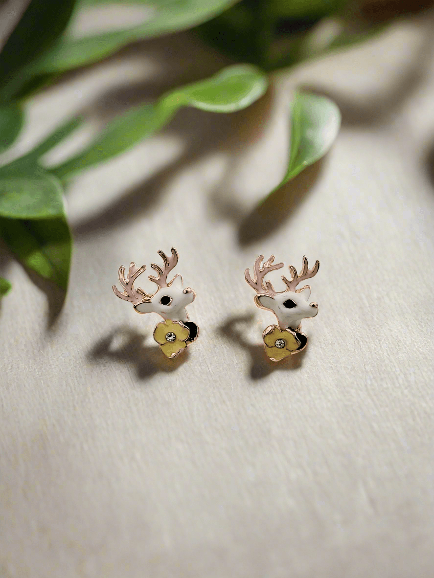 Reindeer Mini Stud Earrings with Flower Accent - Mirae
