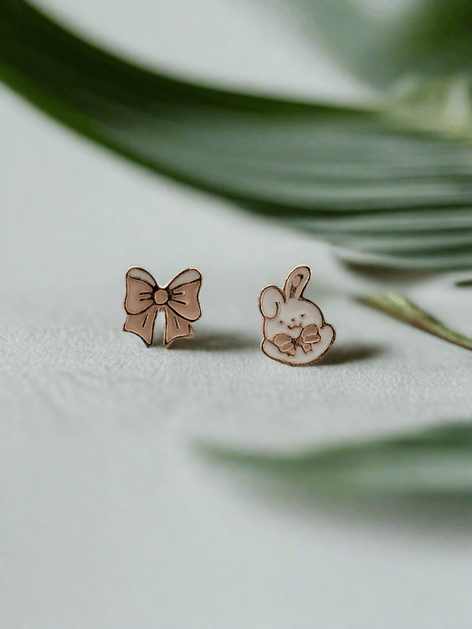 Bunny and Bow Mismatched Stud Earrings - Mirae