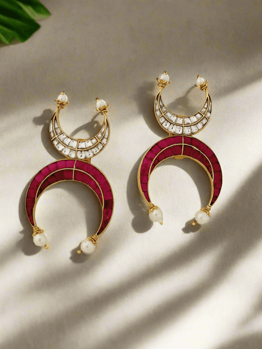 Double Crescent Pearl Drop Earrings - Mirae