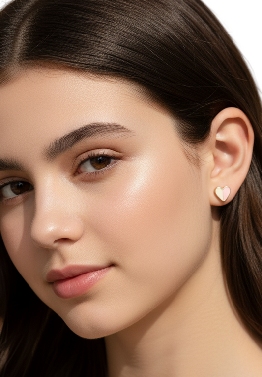 Two-Tone Enamelled Heart Mini studs