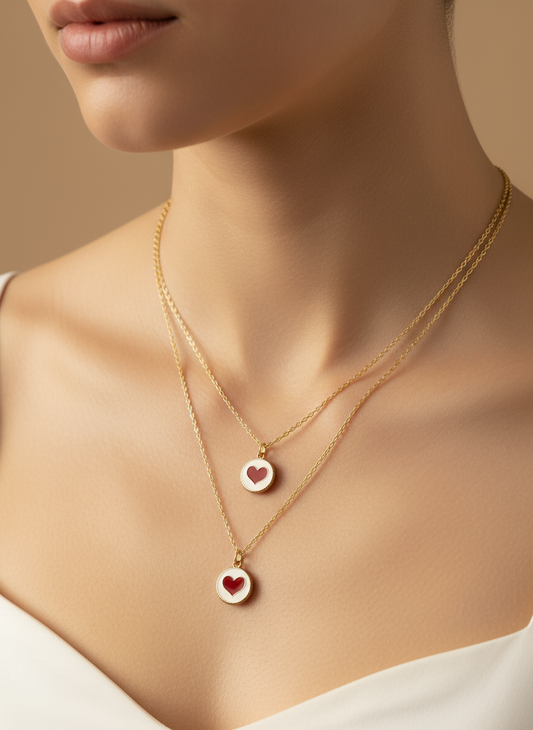Double layered Heart charm necklace