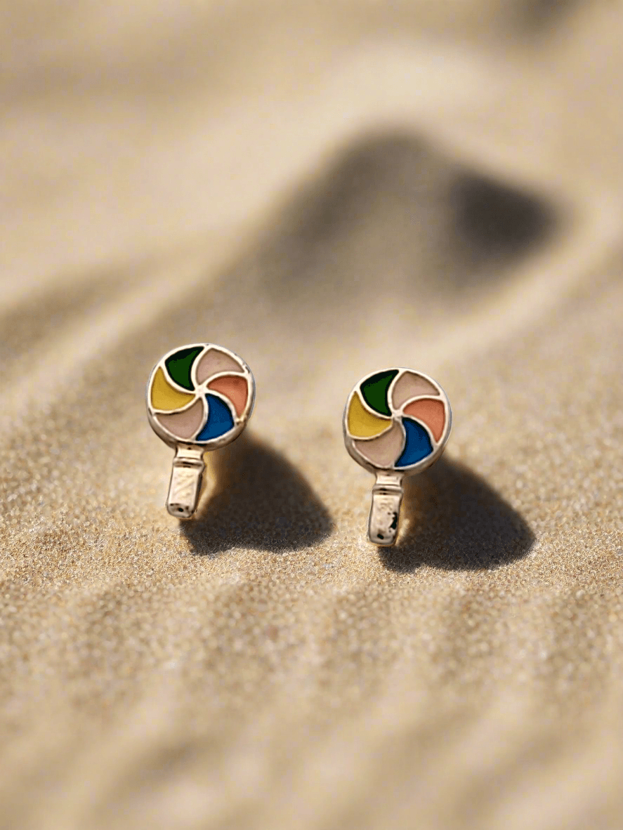 Rainbow swirl lollipop mini stud earrings - Mirae