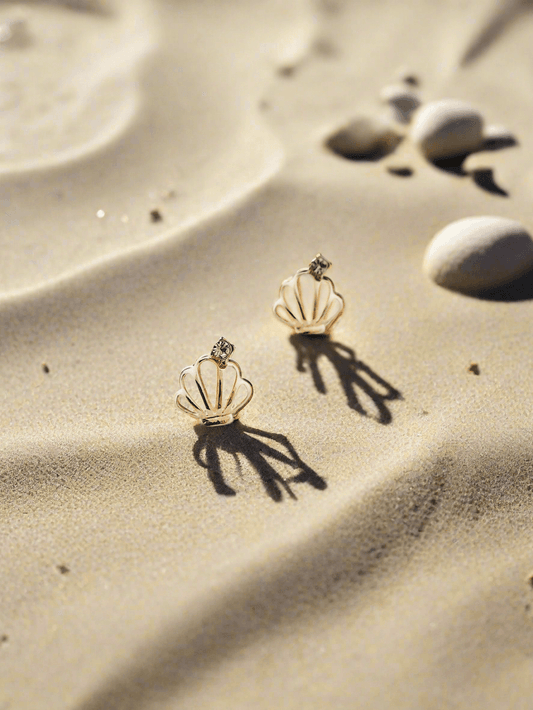 Gold plated anti tarnish oyster mini stud - Mirae