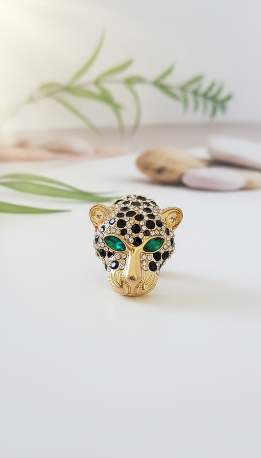 Crystal & Black Enamel animal Head Brooch