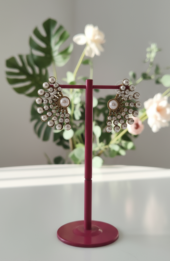 Regal Pearl Fan Cluster Stud Earrings