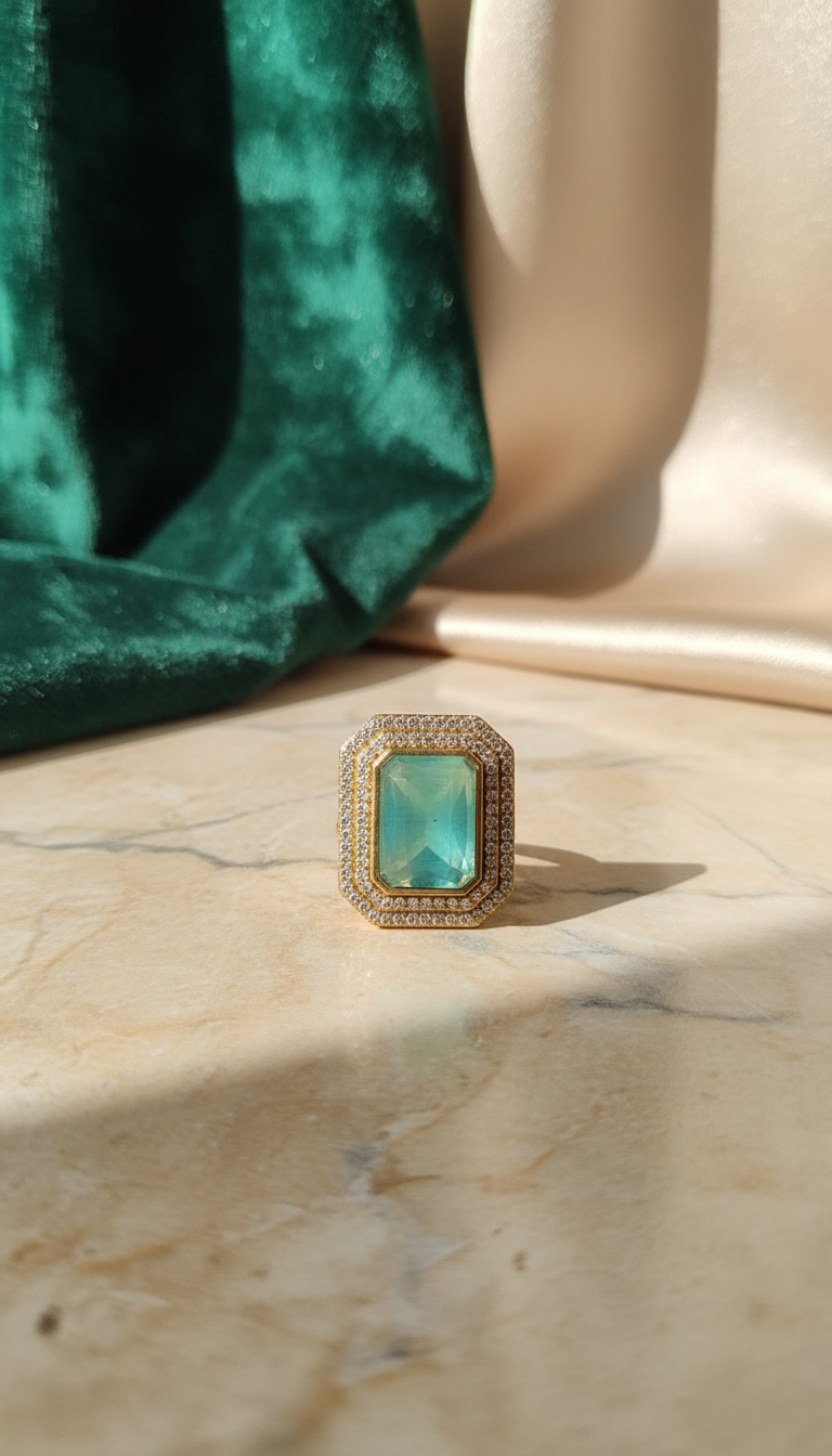 Emerald Cut Aqua Statement Ring