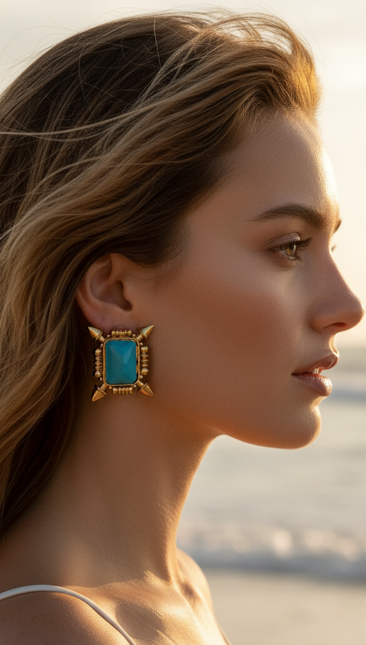 Turquoise Shield Stud Earrings