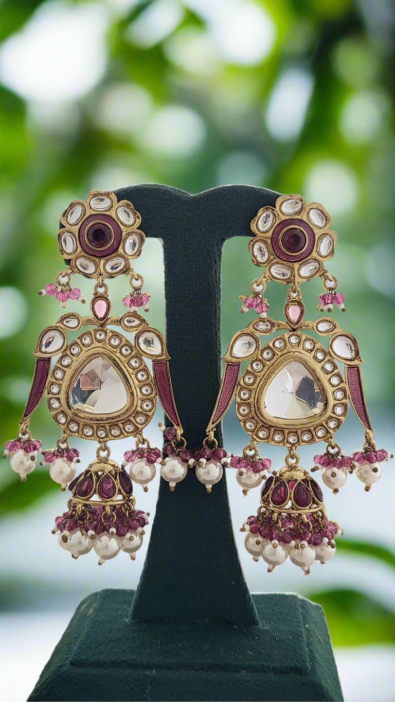 Grand Maharani Style Kundan Jhoomar Jhumka Earrings