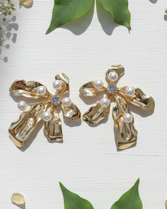 Gold Floral Pearl Earrings