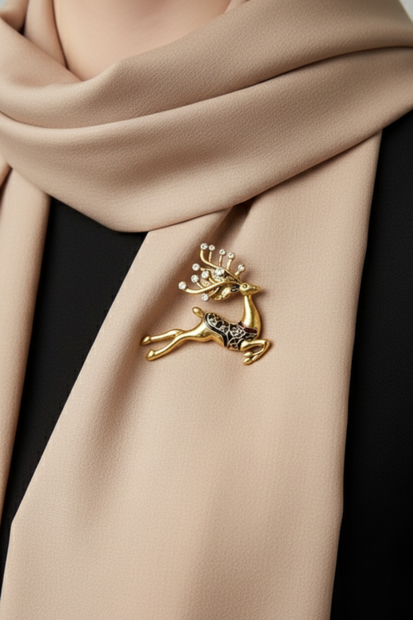 Jeweled Reindeer Brooch with Crystal Antlers