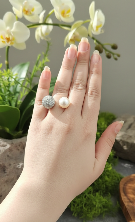The Duality Pearl & Pavé Open Ring