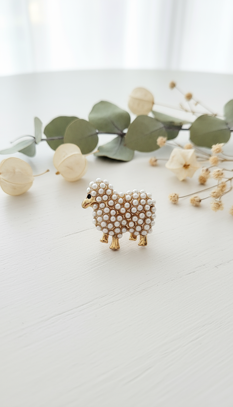 Pearl Embellished Sheep Brooch