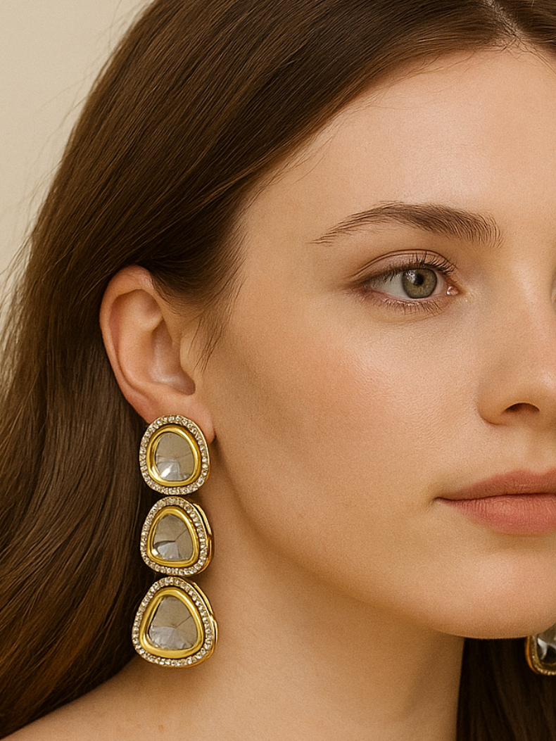 Minimalist Polki Geometric Drop Earrings