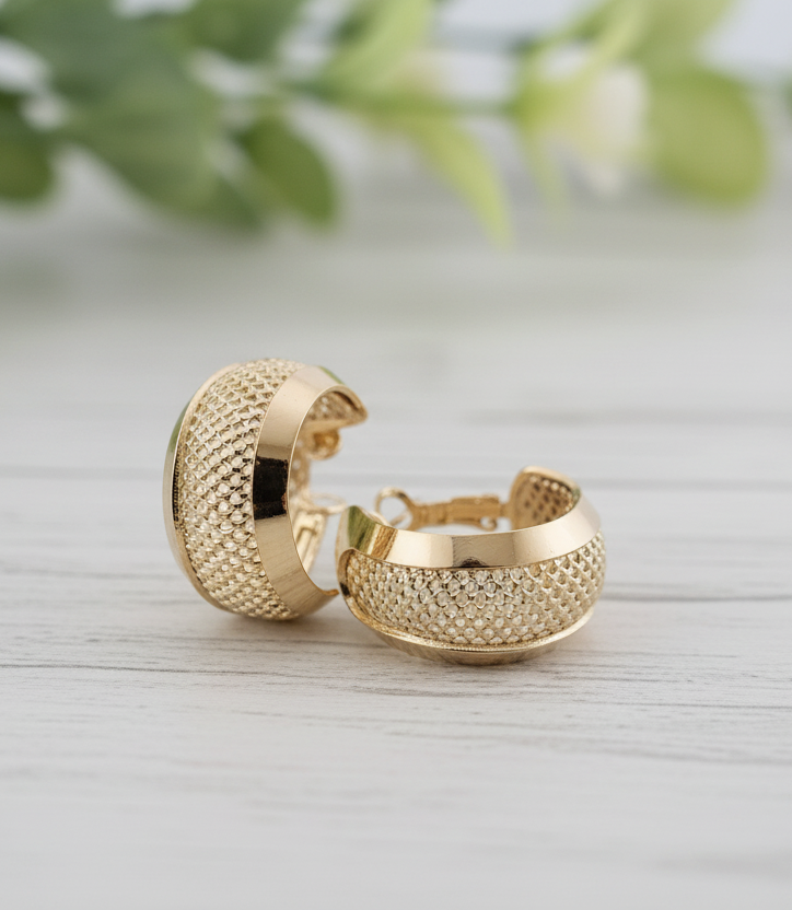 Gilded Lattice Wide Hoops Earrings
