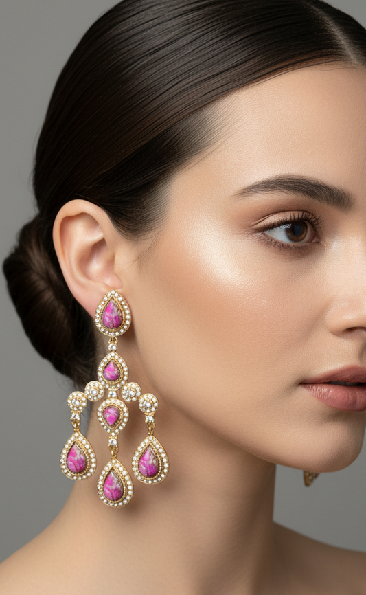 Fuchsia Pink & Crystal Chandelier Drop Earrings