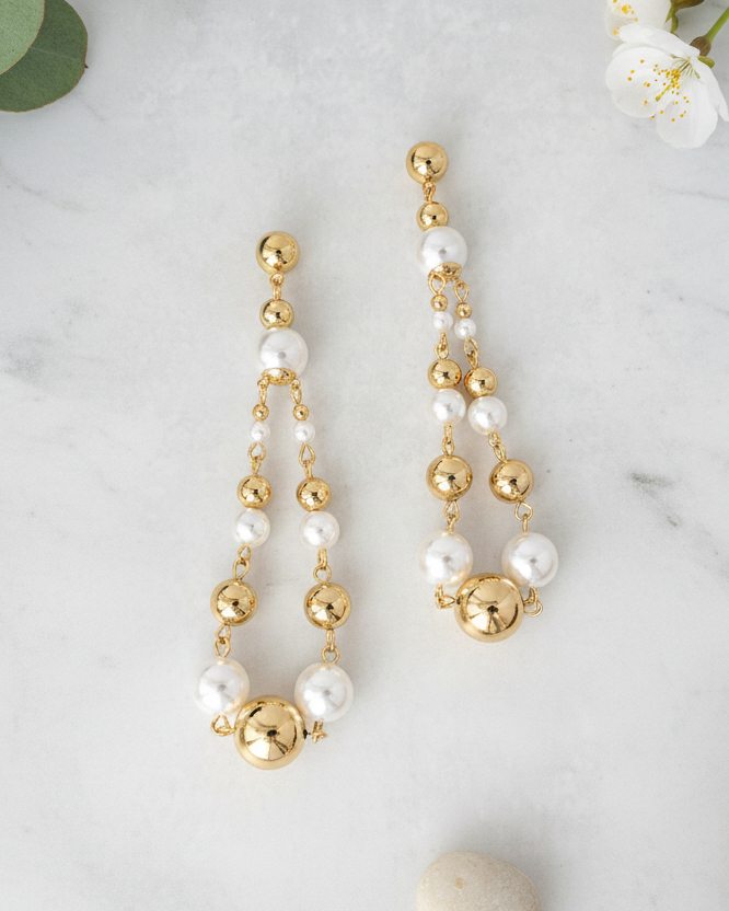 Elegant Gold and Pearl Chandelier Earrings