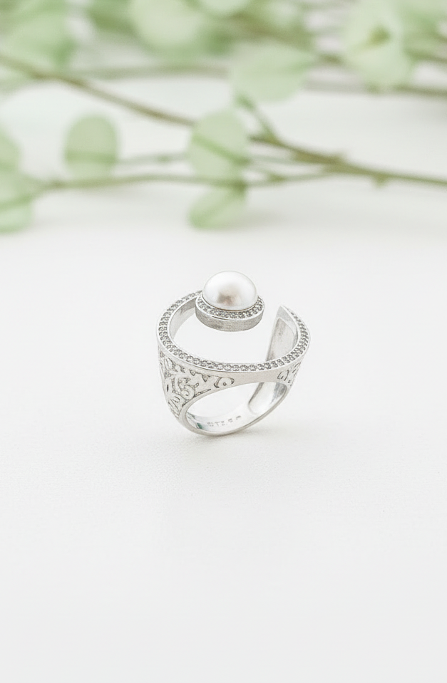 The Grand Pearl Scroll Ring