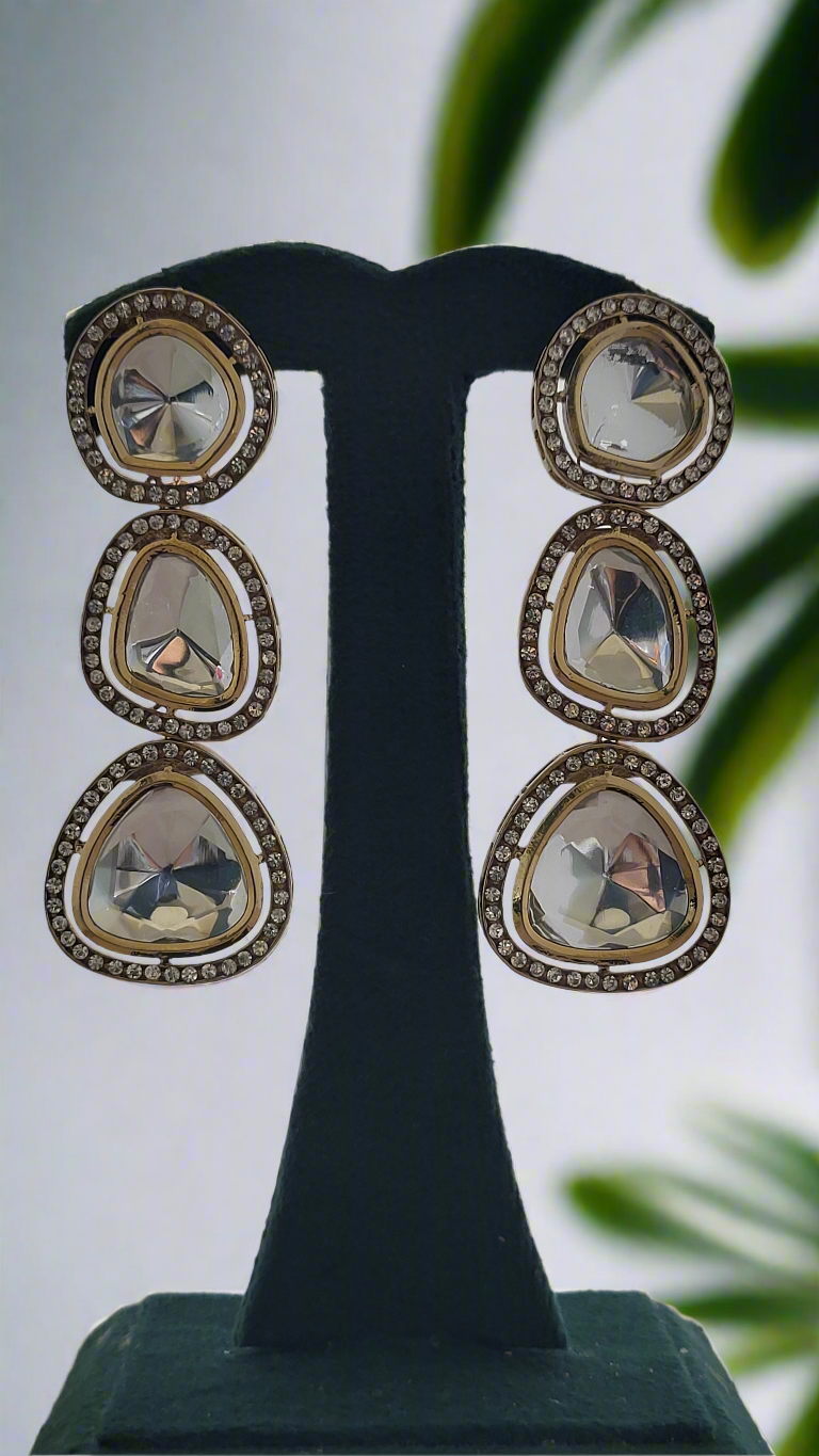 Minimalist Polki Geometric Drop Earrings