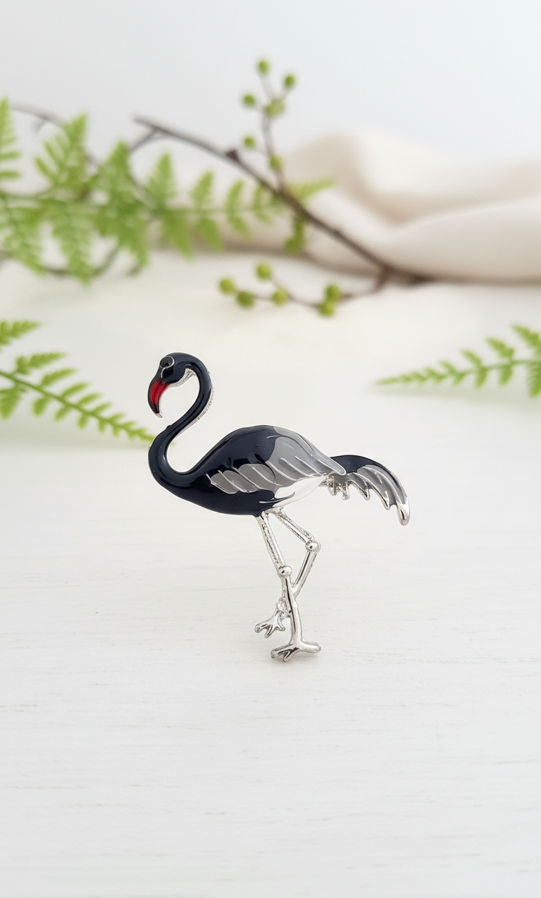 Chic Monochrome Enamel Bird Brooch