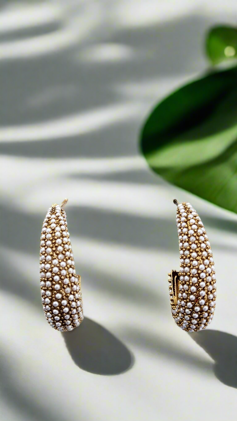 Luxe Pearl-Embellished Half- Hoop earrings