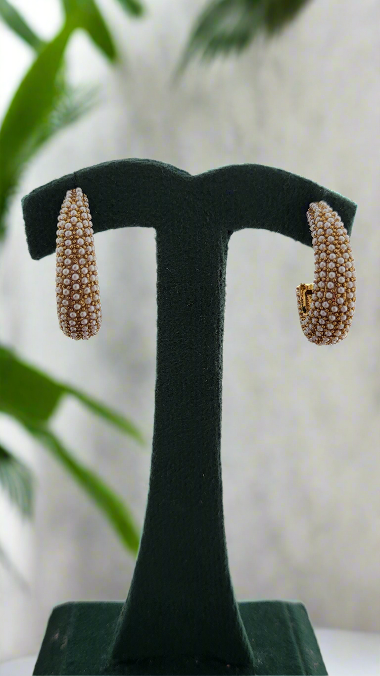 Luxe Pearl-Embellished Half- Hoop earrings