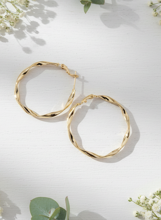 Sculptural Twisted Gold Hoops