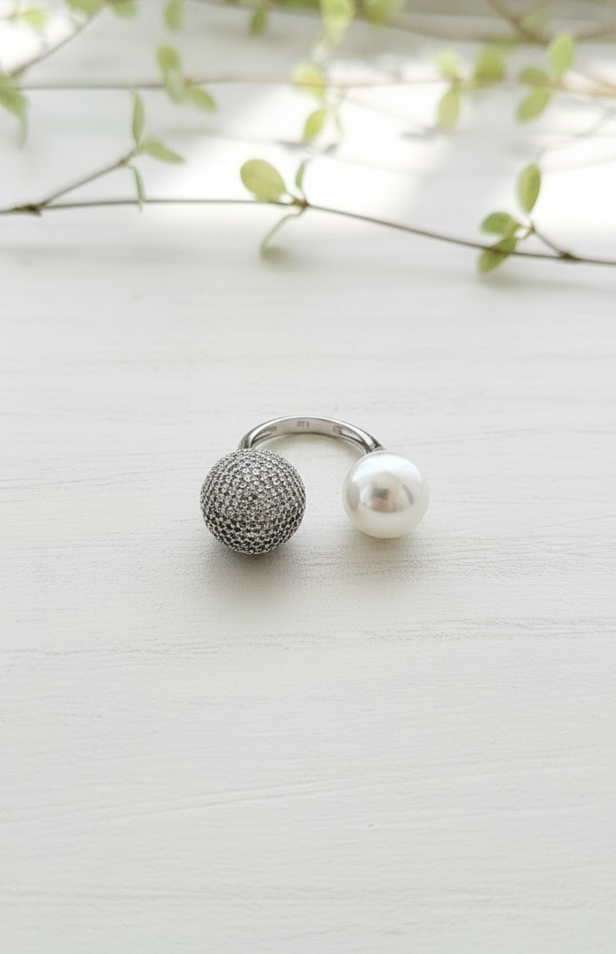 The Duality Pearl & Pavé Open Ring