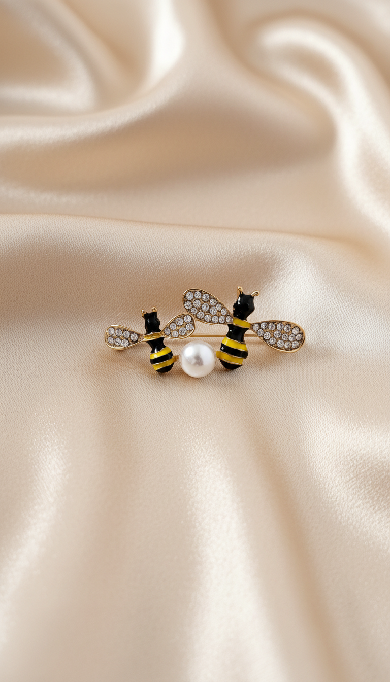 Crystal Winged Bee Cluster & Pearl Brooch Pin