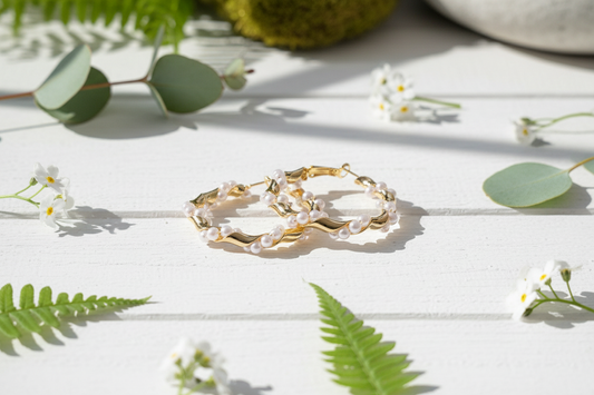 Twisted Gold Pearl Hoops
