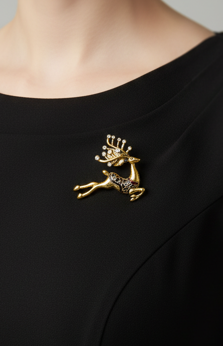 Jeweled Reindeer Brooch with Crystal Antlers