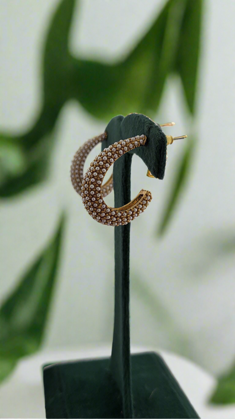 Luxe Pearl-Embellished Half- Hoop earrings