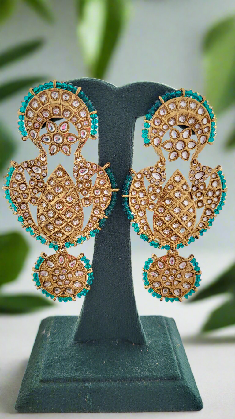Emerald Kundan Peacock Statement Earrings
